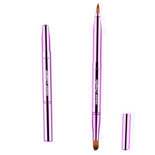 Queen Scepter Double Sided Lip and Eye Brush with Cap for Travel, Retractable Lip Brush Angled Eye Brow Brush Concealer Brush For Lipstick Portable Cosmetic Brushes Purple