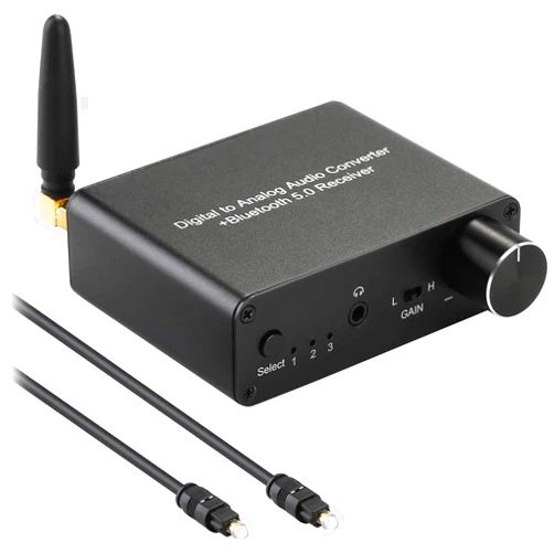 MYPIN 192kHz Digital to Analog Converter Bluetooth 5.0 Receiver DAC with 16-300Ω Headphone Amplifier Optical/Coaxial to RCA 3.5mm Audio Output with Volume Control for TV Phone Tablet (Normal, Basic)