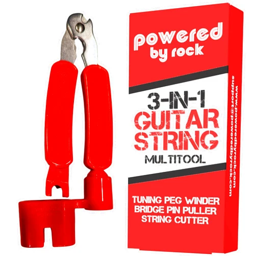 Powered By Rock Guitar String Winder & Guitar String Cutter with Bridge Pin Puller - Fits Acoustic & Electric - Guitar String Tool - String Changing Made Easier