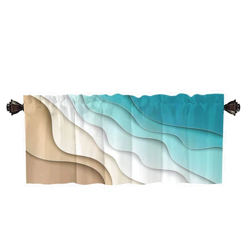 CAPSCEOLL Valance Curtains Waves Rod Pocket Blackout Valance Abstract Blue Sea and Beach Window Treatments 52