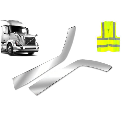 Kozak Truck Accessories Compatible with Volvo VNL 2004-2016 Model Series 670-780 Chrome Finish Stainless Steel Fender Guard Trim - Driver and Passenger Sides PLUS Emblem Logo and KOZAK Vest