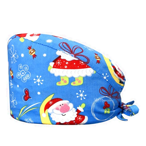 VIAOLI Cartoon Christmas Print Scrub Hat Adjustable Scrubs Cap Beauty Salon Frosted Cap Laboratory Pet Shop Scrub Cap