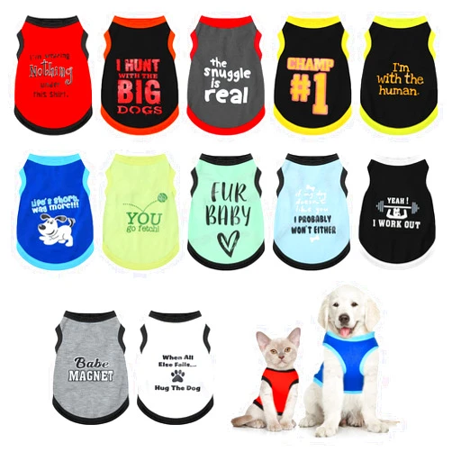 BBTO 12 Pieces Dog Shirts Pet Printed Clothes with Funny Letters Summer Pet T Shirts Cool Puppy Shirts Breathable Dog Outfit Soft Dog Sweatshirt for Pet Dogs Cats Accessories, 12 Styles (Large)