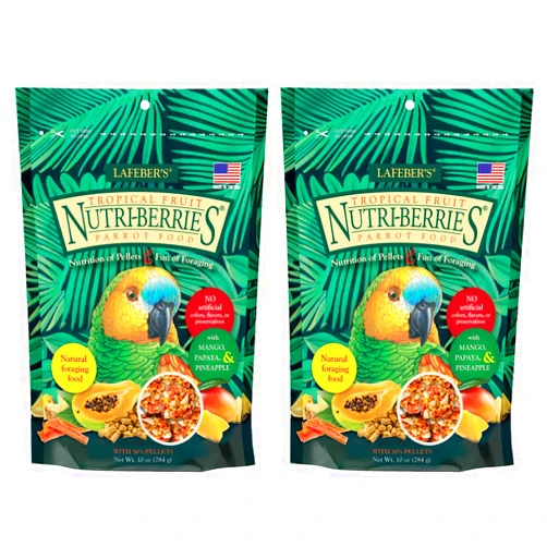 LAFEBER'S Tropical Fruit Nutri-Berries Pet Bird Food, Made with Non-GMO and Human-Grade Ingredients, for Parrots (10 oz Pack of 2)