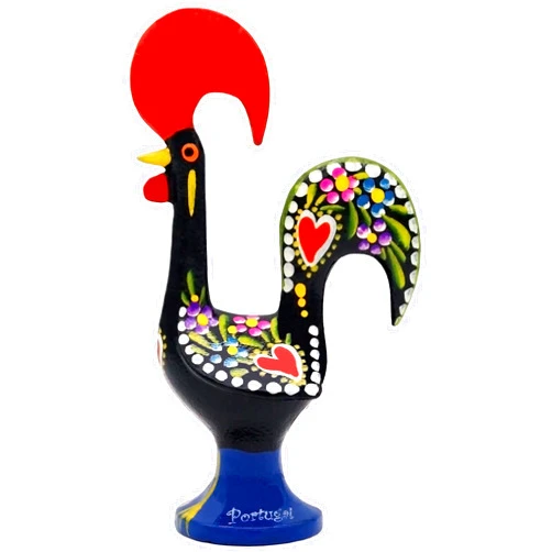 Galos 6 Inch Good Luck Portuguese Rooster Barcelos Metallic Figurine for Kitchen Decor (Black)