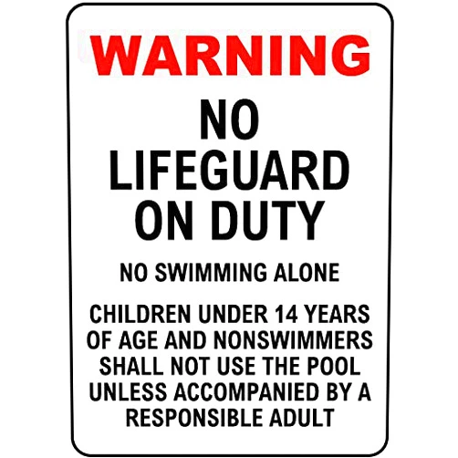 Astxziiz Indiana No Lifeguard Sign - Property/Security Swimming Pool By State Metal Sign 8 x 12 Inches – For Wall or Fence