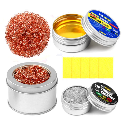 BEEYUIHF Soldering Tip Cleaning Kit Rosin Paste Flux and Soldering Tip Cleaner and 2 Pcs Brass Cleaning Wire and 1 Pcs Holder and 5Pieces Sponge for Cleaning Solder Iron and Tips