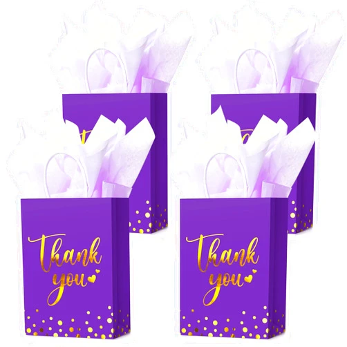 Tinlade 12 Pcs Thank You Gift Bags with Tissue Paper Gold Polka Dots Thank You Gift Bags with Handle for Wedding Birthday Baby Shower Business Shopping Party Supplies and Gifts (Dark Purple)