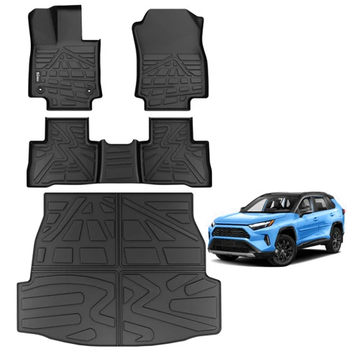 Partzer Floor Mats for Toyota Rav4 2019-2025 (Include Hybrid), Custom Fit All-Weather TPE Floor Liners, Front & 2nd Row & Cargo Liner for RAV4 Car Accessories