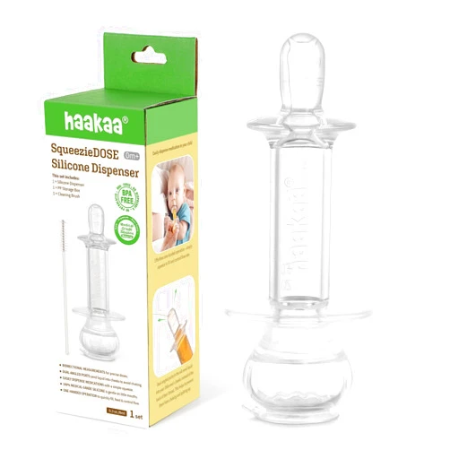 haakaa Baby Medicine Dispenser,Syringe for Liquid,Unique Silicone Ball Design, Dual-Angled Ports,One-Handed Operation,0 Months+
