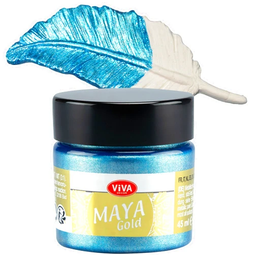 Viva Decor Maya Gold (Ice Blue) 1.52 Fl Oz - Shiny metallic acrylic paint for creative works on wood, glass, and porcelain. Impact-resistant, smudge-proof, and weatherproof for long-lasting results