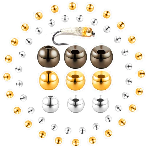 Skylety 120 Pieces Fly Tying Beads with a Plastic Box Tungsten Beads Round Ball Beads Head Ball Fly Tying Materials