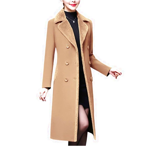 Aprsfn Women's Double-breasted Notched Lapel Midi Wool Blend Pea Coat Jackets