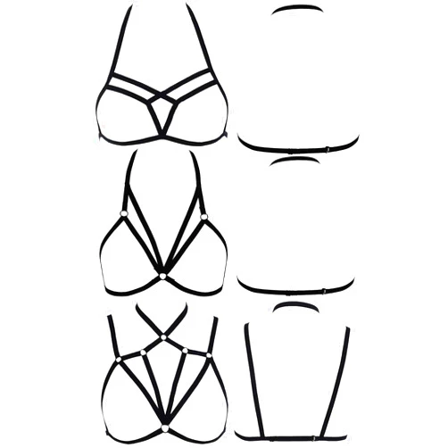 Boao 3 Pieces Women Bra Cupless Elastic Hollow Harness Lingerie for Women Supplies Lingerie