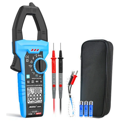 MESTEK Inrush Digital Clamp Meter Multimeter Voltage Tester 1000A TRMS 6000 Counts AC/DC Current Amp Meter with VFD, LOZ Mode, Measures Current Voltage Temperature Resistance Capacitance Frequency