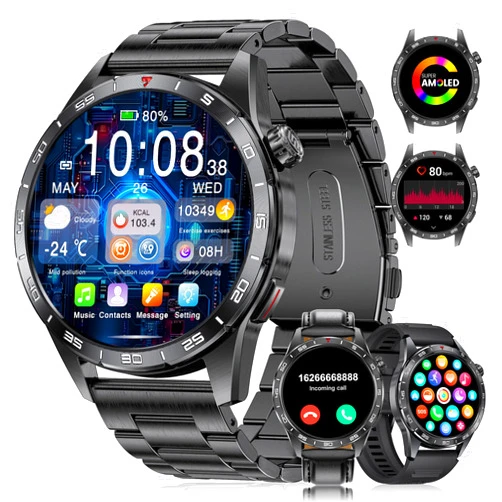 SUNKTA Smart Watch for Men (3 Straps),Answer/Make Calls,1.43'' AMOLED,IP68 Waterproof,110+ Sports Modes Fitness Watch with Sleep Monitor/SpO2/Heart Rate/Pedometer Rugged Outdoor Smart Watch for Android/iOS