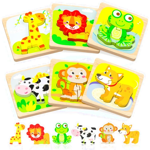 Benresive Wooden Toddler Puzzles, 6pcs Animal Montessori Toys for 1-3 Year Old Boys & Girls, Learning Educational Preschool Toys, Great Gifts for 1 2 3 Year Olds