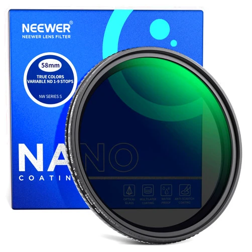 NEEWER 58mm True Colors Variable ND2-ND400 Filter, Hard Stops Adjustable Neutral Density VND Filter with Multi Coated HD Optical Glass/Aluminum Frame/Water Repellent/Scratch Resistant