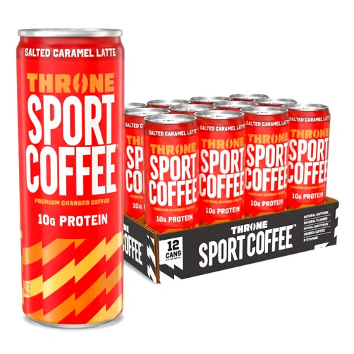 Throne Sport Coffee Latte – 10g protein - 150mg Natural Caffeine and B Vitamins – Lactose-Free, Premium Arabica, NSF Certified, Active Lifestyles – Salted Caramel, 12 Pack