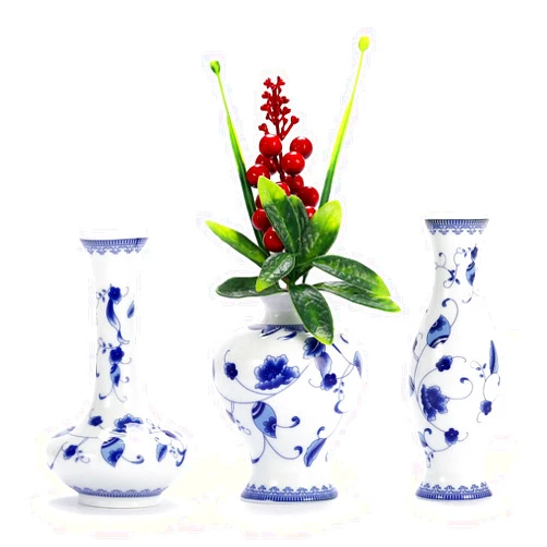 LoveCat Chinese Ceramic Vase Set - Small Blue and White Porcelain Vases, Fambe Glaze Porcelain Vases Set of 3, Classic Ceramic Flower Vases for Home Table,Bookshelf, Cupboard Décor