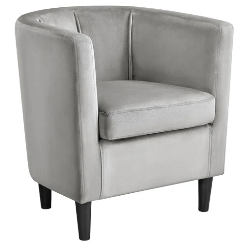 Yaheetech Accent Chair, Modern Velvet Armchairs with Big Ample Seat, Half Rounded Back, Cozy Upholstered Barrel Sofa Chair for Living Room Bedroom Waiting Room, Gray