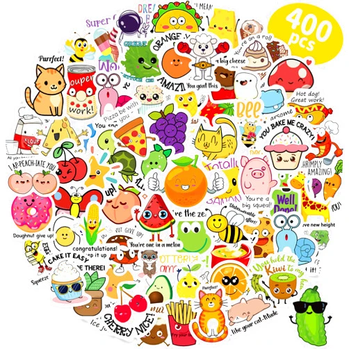Benresive 400 Pcs Cute Stickers for Kids, Water Bottle Stickers for Kids, 80 Styles Kawaii Stickers Bulk, Fun Vinyl Waterproof Hydroflask Laptop Skateboard Classroom Sticker Packs for Teens Girls