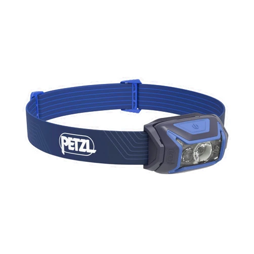 PETZL ACTIK Headlamp - Powerful 450 Lumen Light with Red Lighting, for Hiking, Climbing, Running, and Camping - Blue