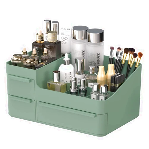 CHANCETSUI Makeup Organizer With Drawers, Countertop Organizer for Cosmetics, Vanity Holder for Lipstick, Brushes, Lotions, Eyeshadow, Nail Polish and Jewelry (Green)