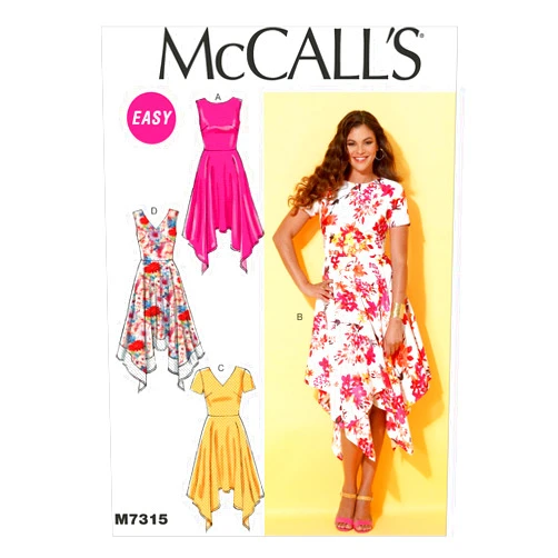 McCall's Patterns M7315 Misses' Handkerchief-Hem Dresses, Size E5 (14-16-18-20-22)