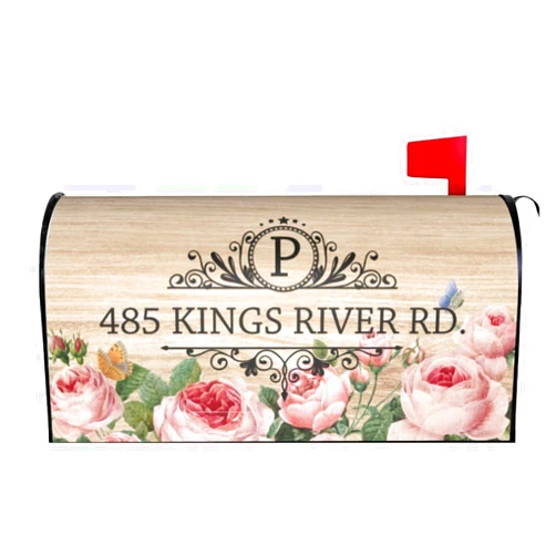 PersonalizedSky Vintage Pink Rose Butterfly Personalized Farmhouse Address Mailbox Covers Magnetic Mailbox Magnet Decor Wedding Gifts Post Letter Box Covers Mailbox Wraps for Outside Garden Yard Courtyard Decor