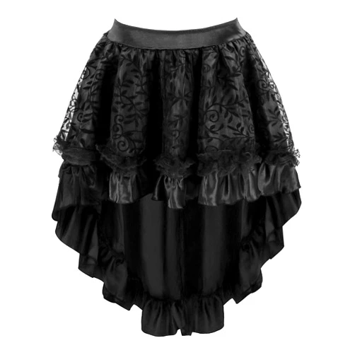 Charmian Women's Steampunk Retro Gothic Vintage Satin High Low Skirt with Zipper