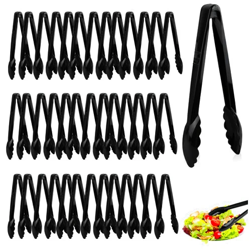 Boocalny 40Pcs Plastic Tongs for Serving Food, 9 Inch Plastic Serving Utensils Tongs, Heavy Duty Salad Tongs, Disposable Tongs for Serving Food Kitchen Buffets BBQ Events Catering (Black)