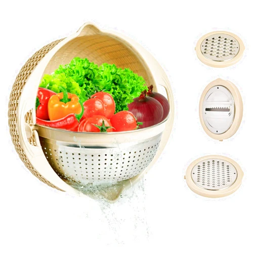 YODEWA 4 in 1 Colander with Mixing Bowl Set, Stainless Steel Strainers and Colanders with 3 Vegetable Graters Set，Fruit Vegetable Pasta Clean Colander for Kitchen - Beige