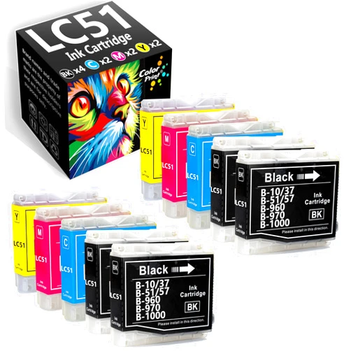 CyberpowerPC Compatible Ink Cartridge Replacement for Brother LC 51 LC-51, Cyan, Magenta, Yellow, Black, 10 Pack