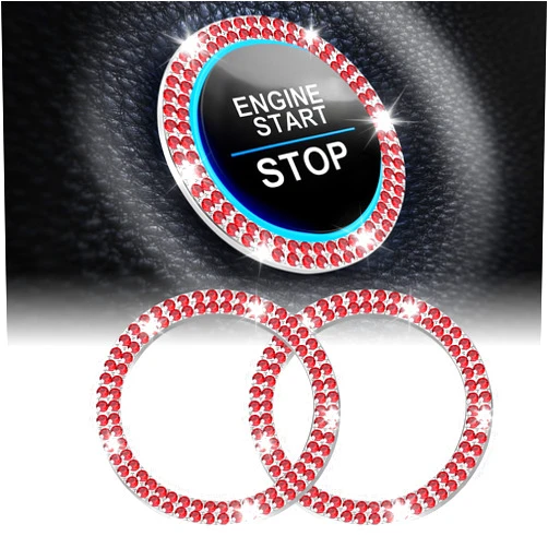 LivTee Car Engine Start Stop Decoration Ring, Crystal Double Rhinestone, Bling Car Interior Accessories for Women, Key Ignition & Knob Bling Ring, Push to Start Button Cover/Sticker, Red