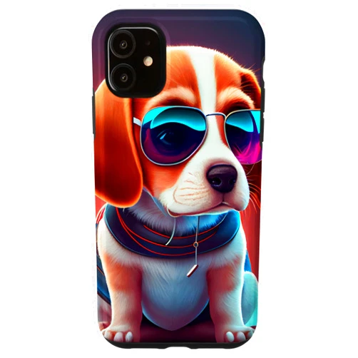 Funny and Cute Dog Lover Unique Digital Art iPhone 11 Cute Adorable Beagle Puppy with Sunglasses Comic Digital Art Case