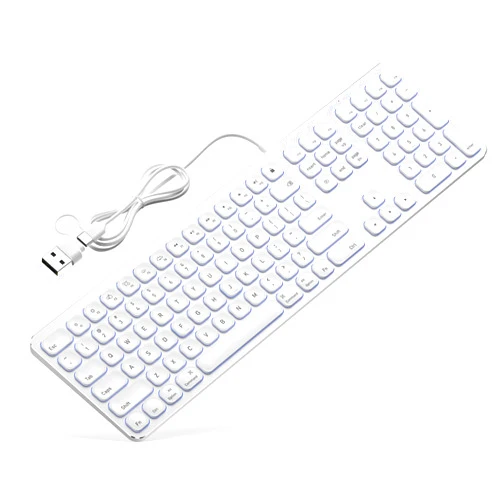 Yivandi All-Aluminum Backlit Keyboard for Mac OS -Plug and Play, Chic and Sleek Wired USB Keyboard with Numeric Keypad for iMac/Mac Mini or MacBook(Keyboard Riser Included)-White