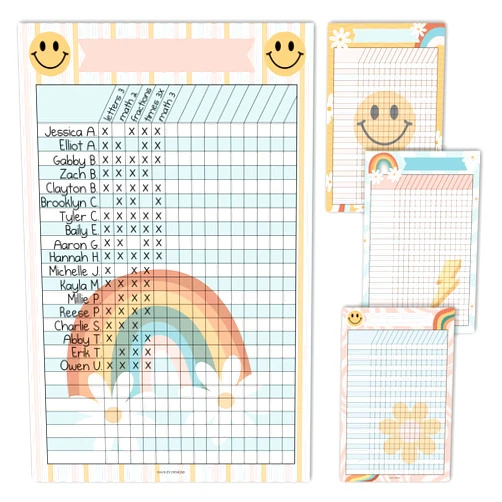 Hadley Designs 4 Retro Data Charts Classroom Incentive Chart for Classroom - Homework Chart for Classroom Reward Chart, Attendance Chart for Classroom Charts, Reward Chart for Kids Behavior
