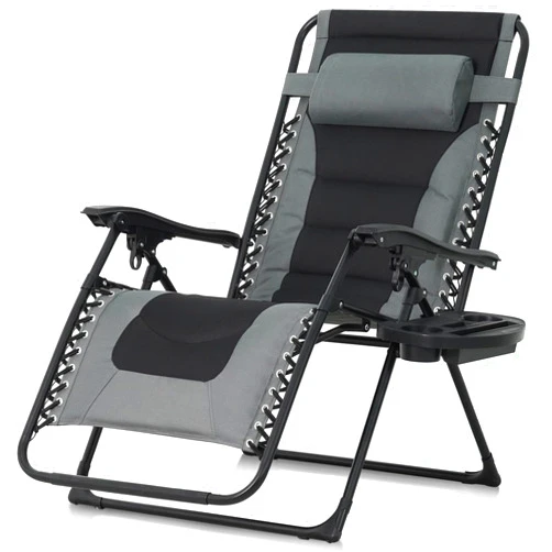 CAPHAUS Premium XL Zero Gravity Padded Lounge Chair, Oversized Zero Gravity Chair, Zero Gravity Recliner, Reclining Patio Chair, Folding Reclining Chair w/Side Tray, Anti-Gravity Outdoor Chair