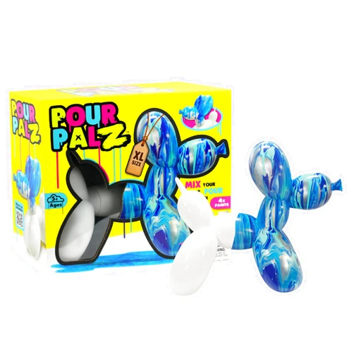 Pour Palz DIY Paint Pouring Kit – 1 XL Balloon Dog, 4 Acrylic Pour Paints, Mixing Cups & Tools, Create Unique Marbled Art, Fun Hands-On Craft Kit for Kids & Adults, Ocean Blue, Ages 5+