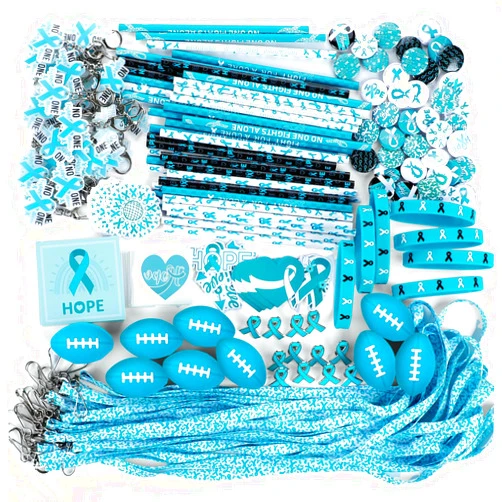Hollowfly 400 Pcs Teal Ribbons Sexual Assault Awareness Items Ovarian Cervical Cancer Anti Bullying Items Ribbon Awareness Month Products for Charity Fundraising Party Supply