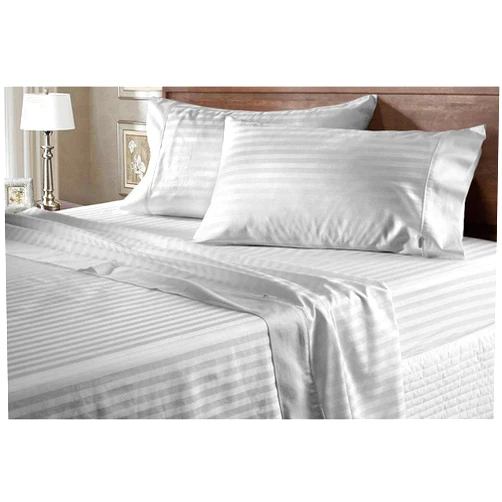 NJSR Textiles 800 Thread Count 100% Egyptian Cotton Stripe Sheet Set 10-12 Inch Deep Pocket Bedding Collection Bed Sheet (Full/Double, Silver Grey Stripe)