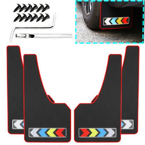 TUCAREST with Night Reflection Car Universal Mud Flaps Mudguards Soft Rubber All Weather Wide Body Fits Sedan Pickup SUV Rv Cargo Van Caravan Trucks Exterior Accessories - 4 Kits Set (Logo: Arrow)