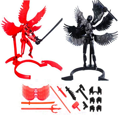 CORCEP T13 Action Figure,Assembly Completed Dummy 13 Action Figure Lucky 13 Action Figure T13 Action Figure 3D Printed Multi-Jointed Movable,Decorations for Action Figures (Red + Black)