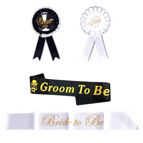 Darunfa 4 Pieces Groom and Bride to Be Sash Bride to Be and Groom to Be Badge for Bachelorette Party Supplies Bridal Shower Decorations