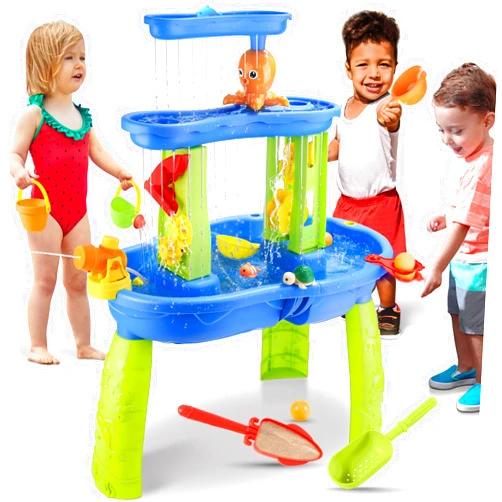 Jugana Water Table for Toddlers 1-3 - Outdoor Kids Water Table - Sand Sensory Table Beach Summer Toys Sandbox 3-Tier Activity Table Outdside Water Toys Splash Table for Toddlers 3-5 4-8 Kids