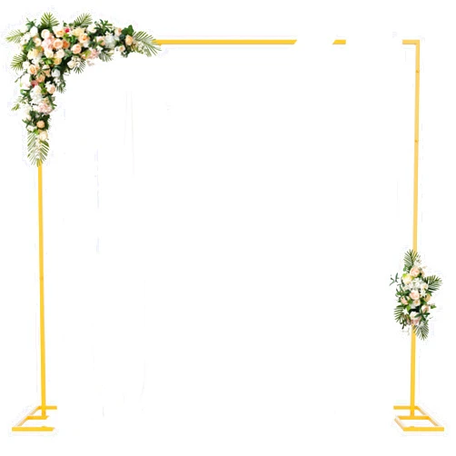 Fomcet 8FT x 8FT Backdrop Stand Heavy Duty with Base, Gold Portable Adjustable Pipe and Drape Backdrop Stand Kit, Square Metal Arch Party Frame for Wedding Birthday Parties Banquet Decorations