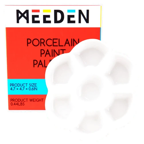 MEEDEN 7-Well Studio Porcelain Paint Palette Tray,Artist Mixing Colour Tray by 4-3/4 Inches for Watercolor Gouache Painting,Round,White