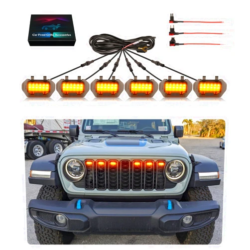 SDPVorn Grill Lights for 2024 Jeep Wrangler JL JLU Grill Lights LED Front Grille Lights Rapto r Lights for Wrangler JL Accessories (Yellow, 2024-2025)