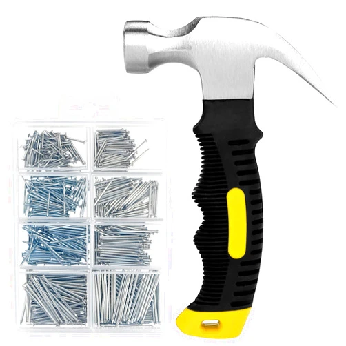 KURUI 700PCs Small Nails for Hanging Pictures Assortment Kit & 8oz Small Hammer, Mini Hammer with Hardware Roofing Nails Assorted Set, 280 Wall Nails & 280 Finishing Nails